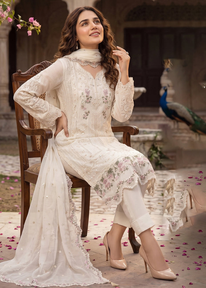 Buy Now Off White Chiffon Moti &amp; Khatli Work Pant Style Salwar Suit Online in US, UK, Canada, Netherlands, Germany, Italy, France, UAE &amp; Worldwide at Empress.