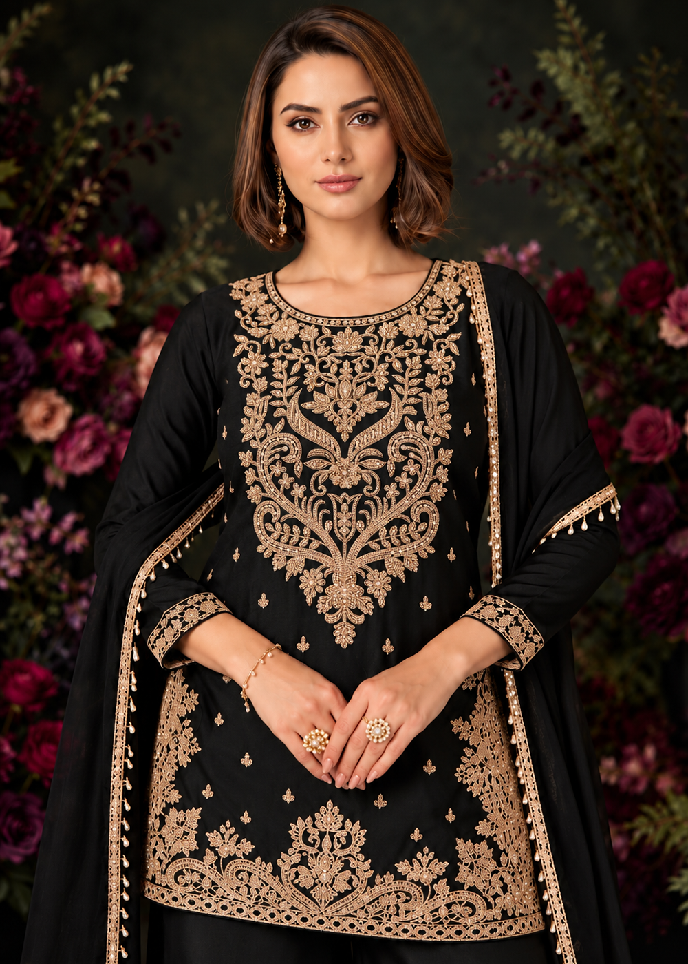 Buy Now Lovable Black Premium Chinnon Palazzo Style Suit Online in US, UK, Canada, Netherlands, Germany, Italy, France, Greece, Sweden & Worldwide at Empress.