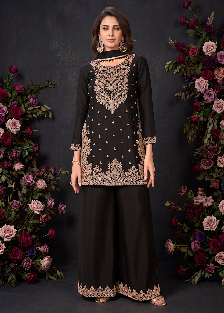 Buy Now Lovable Black Premium Chinnon Palazzo Style Suit Online in US, UK, Canada, Netherlands, Germany, Italy, France, Greece, Sweden &amp; Worldwide at Empress.
