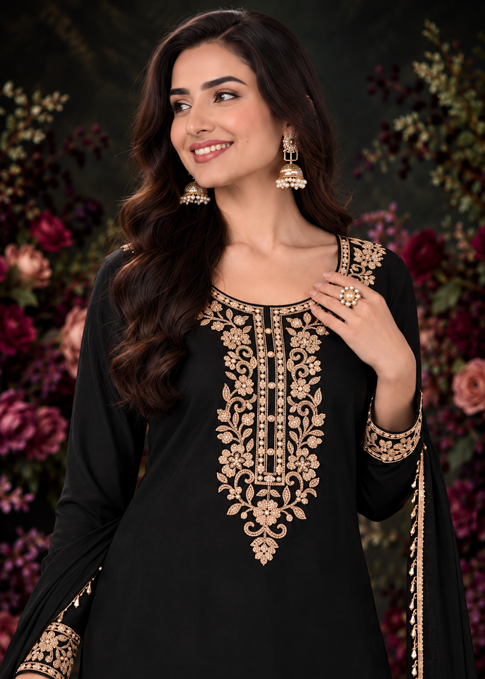 Buy Now Appealing Black Premium Chinnon Palazzo Style Suit Online in US, UK, Canada, Netherlands, Germany, Italy, France, Greece, Sweden &amp; Worldwide at Empress.