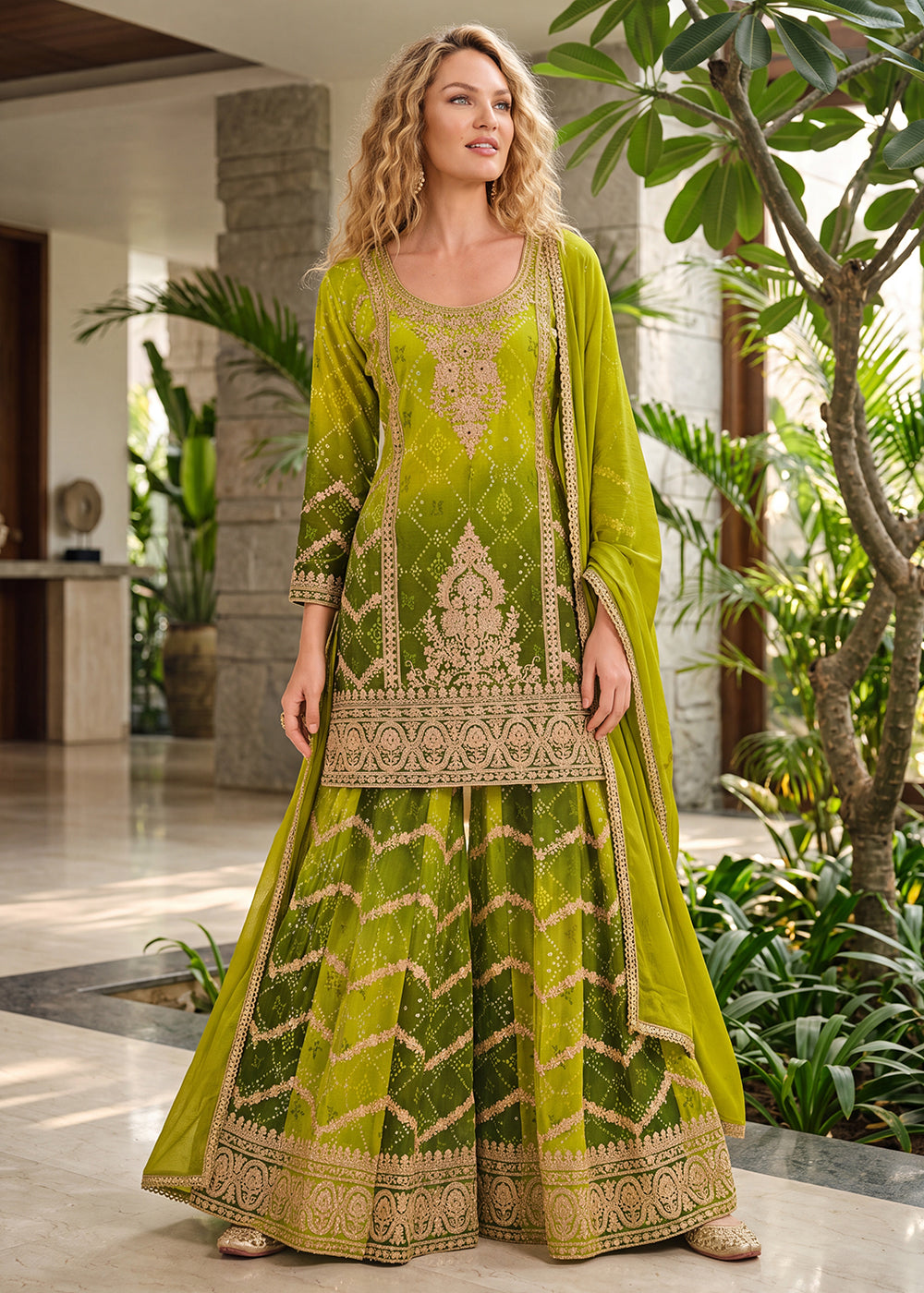 yellow and green mehndi dress Wedding brida yellow and mehndi green color with gota dabka zari nagh threds work Model#M 108