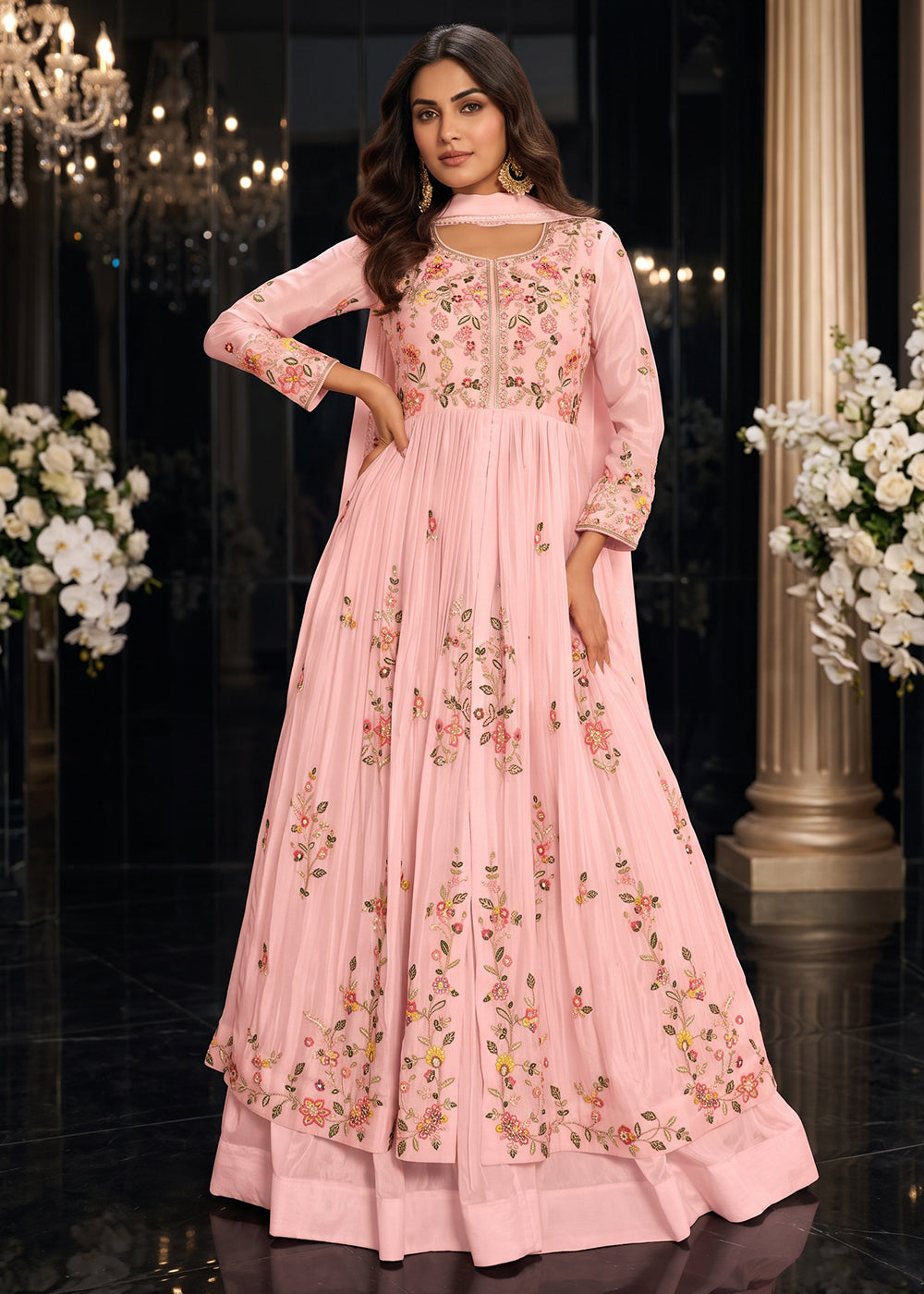 Buy Pink Front Slit Style Wedding Anarkali Skirt Suit Online in US, UK, Sweden, Denmark, Greece, Germany, Canada, Austria, Sweden, UAE & Worldwide at Empress.