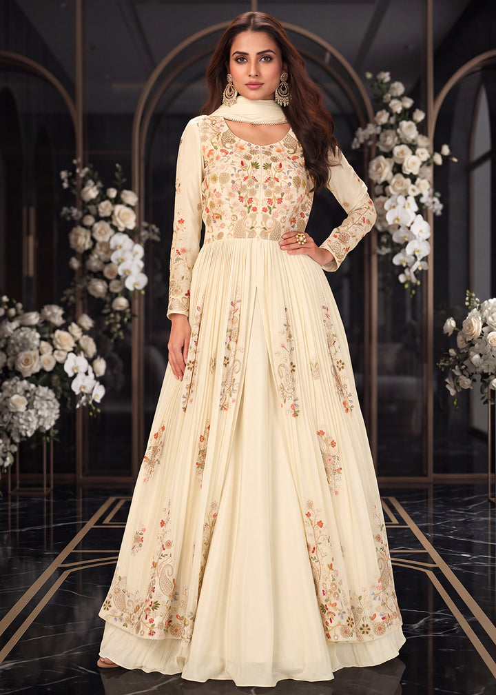 Buy Off White Front Slit Style Wedding Anarkali Skirt Suit Online in US, UK, Sweden, Denmark, Greece, Germany, Canada, Austria, Sweden &amp; Worldwide at Empress.