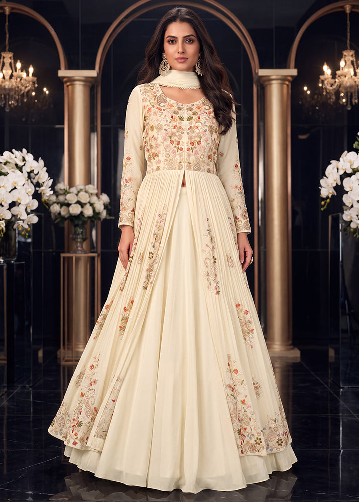 Buy Off White Front Slit Style Wedding Anarkali Skirt Suit Online in US, UK, Sweden, Denmark, Greece, Germany, Canada, Austria, Sweden &amp; Worldwide at Empress.