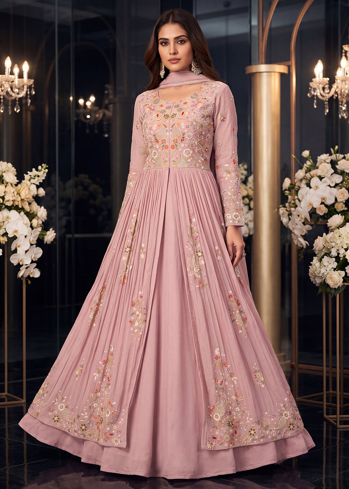 Buy Pink Front Slit Style Wedding Anarkali Skirt Suit Online in US, UK, Sweden, Denmark, Greece, Germany, Canada, Austria, Sweden, UAE &amp; Worldwide at Empress.