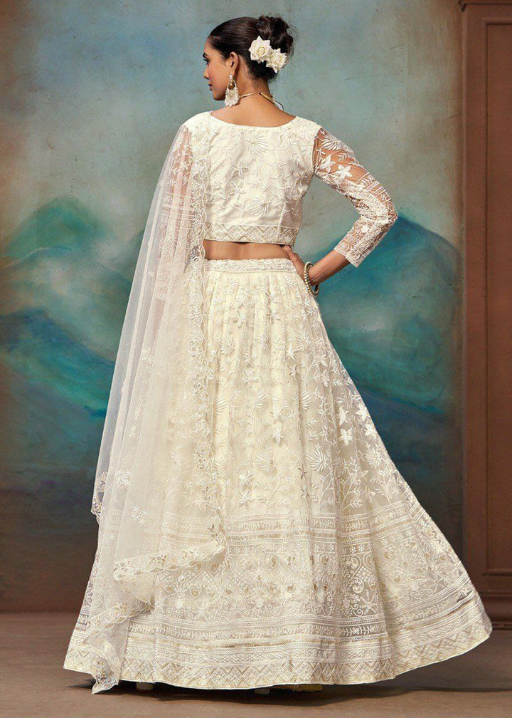Buy Now Wedding Wear Net Off White Embroidered Lehenga Choli Online in US, UK, Canada, France, Germany, Sweden, Greece, Denmark, UAE & Worldwide at Empress.