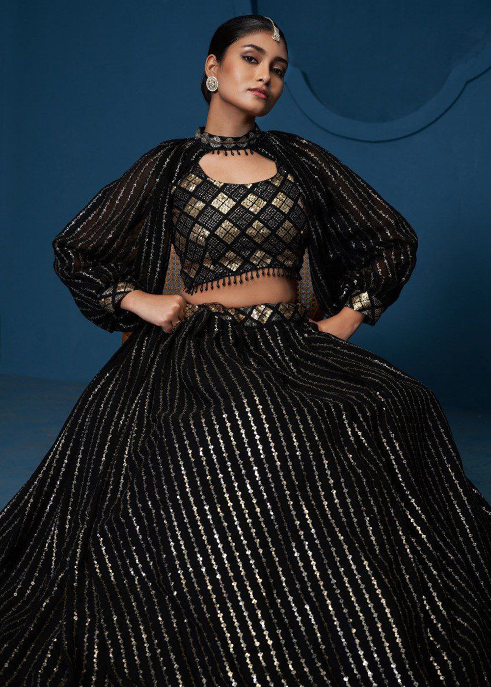 Buy Now Party Wear Georgette Black Embroidered Lehenga Choli Online in US, UK, Canada, France, Germany, Sweden, Greece, Denmark, UAE & Worldwide at Empress.