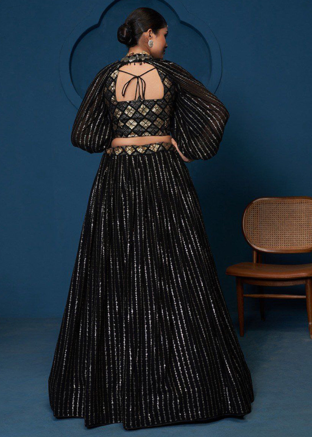 Buy Now Party Wear Georgette Black Embroidered Lehenga Choli Online in US, UK, Canada, France, Germany, Sweden, Greece, Denmark, UAE & Worldwide at Empress.