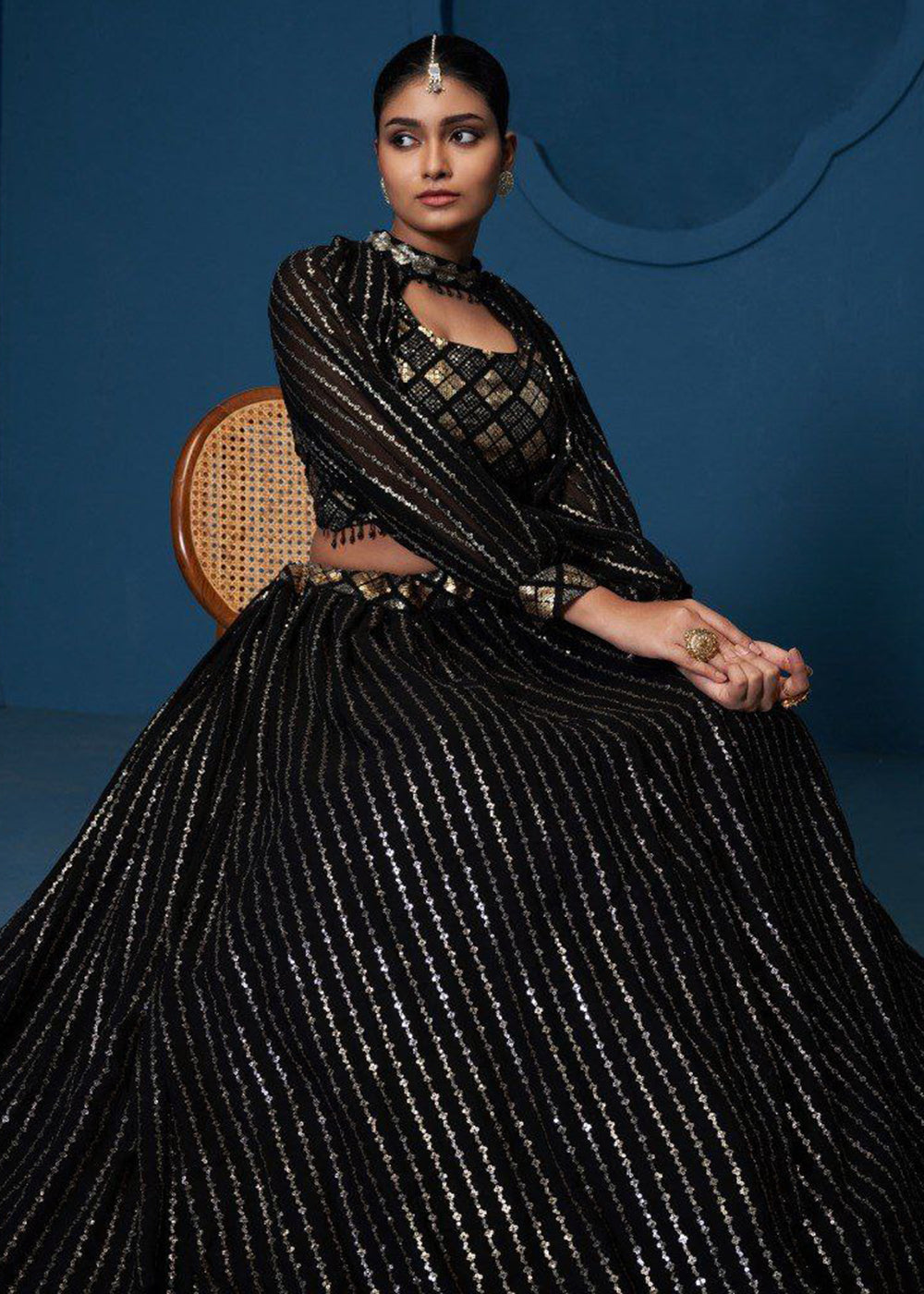 Buy Now Party Wear Georgette Black Embroidered Lehenga Choli Online in US, UK, Canada, France, Germany, Sweden, Greece, Denmark, UAE & Worldwide at Empress.