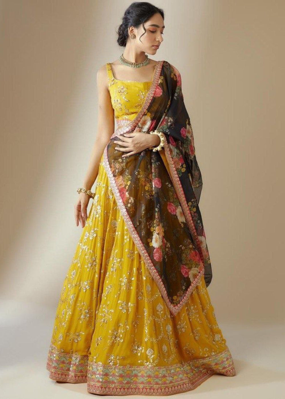 Buy Now Yellow Georgette Embroidered Haldi Special Lehenga Choli Online in US, UK, Canada, France, Germany, Sweden, Greece, Denmark, UAE & Worldwide at Empress.