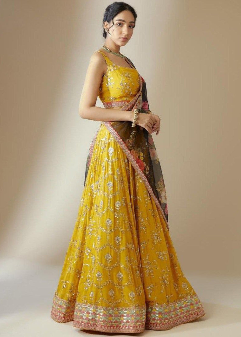 Buy Now Yellow Georgette Embroidered Haldi Special Lehenga Choli Online in US, UK, Canada, France, Germany, Sweden, Greece, Denmark, UAE & Worldwide at Empress.