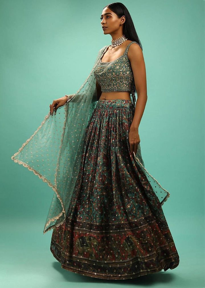 Buy Now Green Embroidered Mehndi Special Lehenga Choli Online in US, UK, Canada, France, Germany, Sweden, Greece, Denmark, Netherlands & Worldwide at Empress.