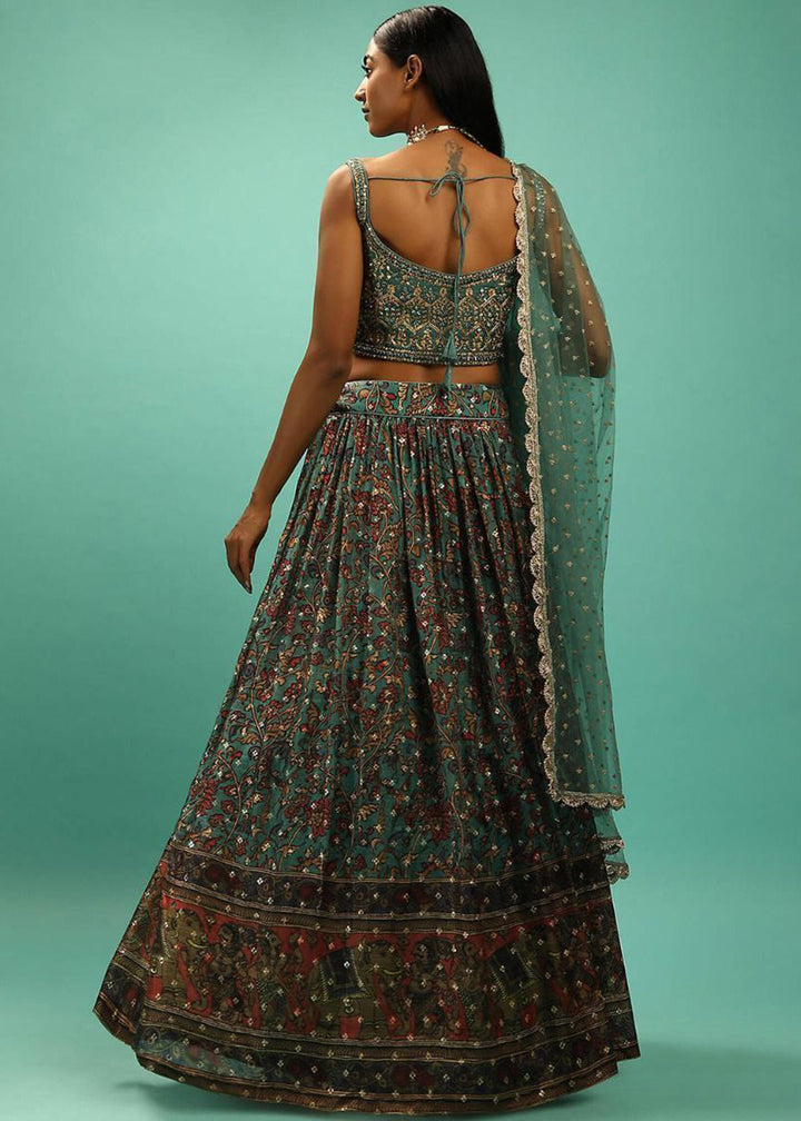 Buy Now Green Embroidered Mehndi Special Lehenga Choli Online in US, UK, Canada, France, Germany, Sweden, Greece, Denmark, Netherlands & Worldwide at Empress.
