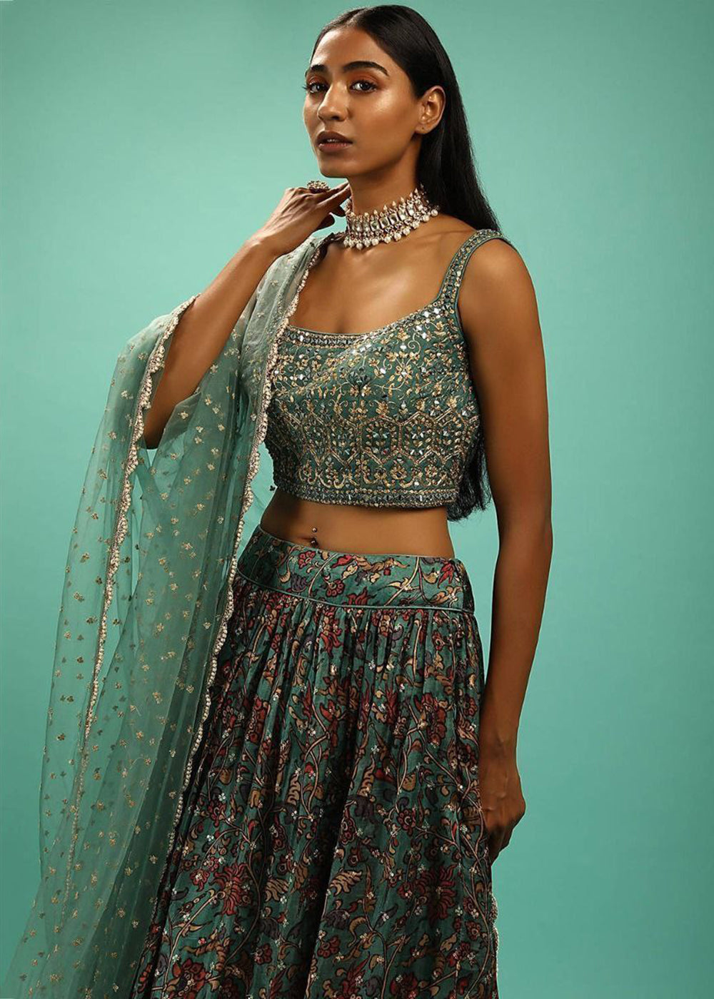 Buy Now Green Embroidered Mehndi Special Lehenga Choli Online in US, UK, Canada, France, Germany, Sweden, Greece, Denmark, Netherlands & Worldwide at Empress.