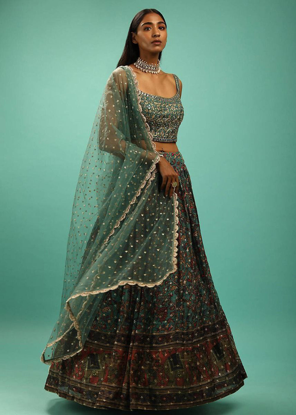 Buy Now Green Embroidered Mehndi Special Lehenga Choli Online in US, UK, Canada, France, Germany, Sweden, Greece, Denmark, Netherlands & Worldwide at Empress.