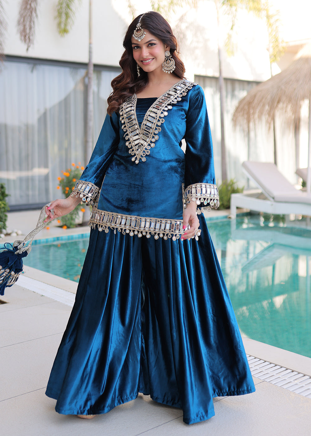 Buy Now Rama Ice Velvet Mirror Work Palazzo Kurta Sett Online in US, UK, Canada, Germany, Italy, France, Austria, Denmark, Australia & Worldwide at Empress.