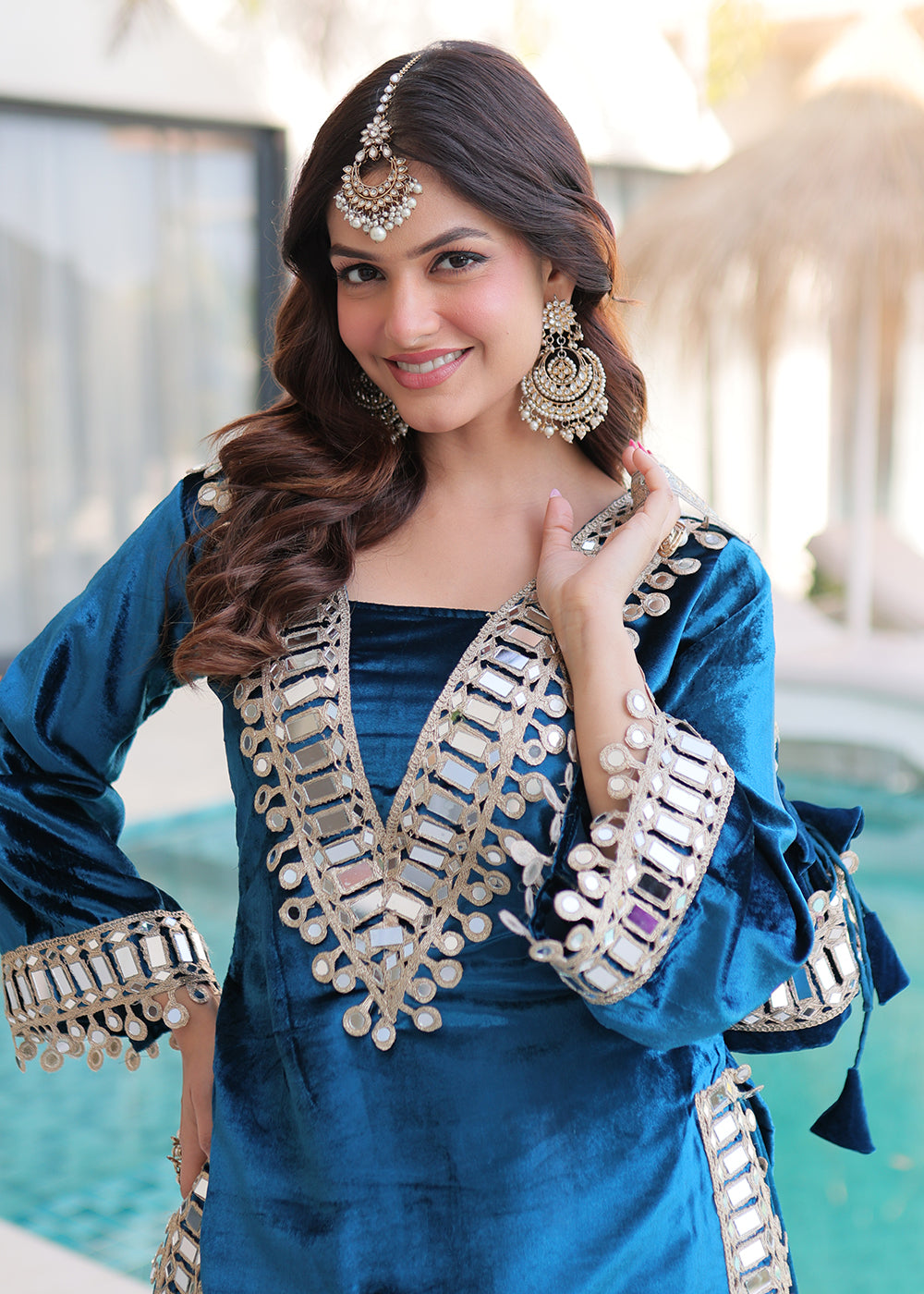 Buy Now Rama Ice Velvet Mirror Work Palazzo Kurta Sett Online in US, UK, Canada, Germany, Italy, France, Austria, Denmark, Australia & Worldwide at Empress.