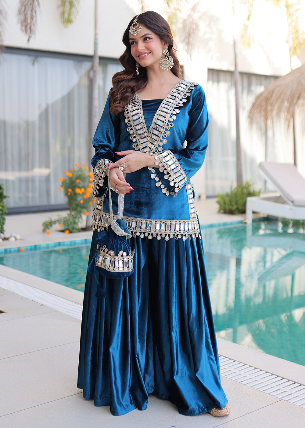 Buy Now Rama Ice Velvet Mirror Work Palazzo Kurta Sett Online in US, UK, Canada, Germany, Italy, France, Austria, Denmark, Australia & Worldwide at Empress.