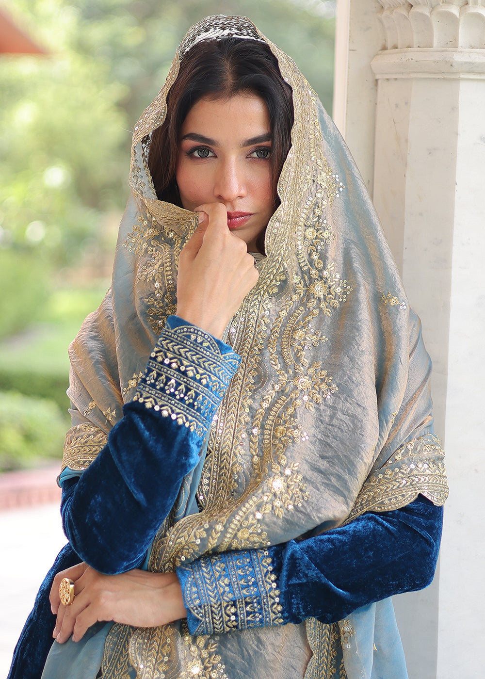 Buy Now Blue Velvet Sequins Work Festive Salwar Suit Online in US, UK, Canada, Germany, Italy, France, Austria, Denmark, Australia, UAE & Worldwide at Empress.