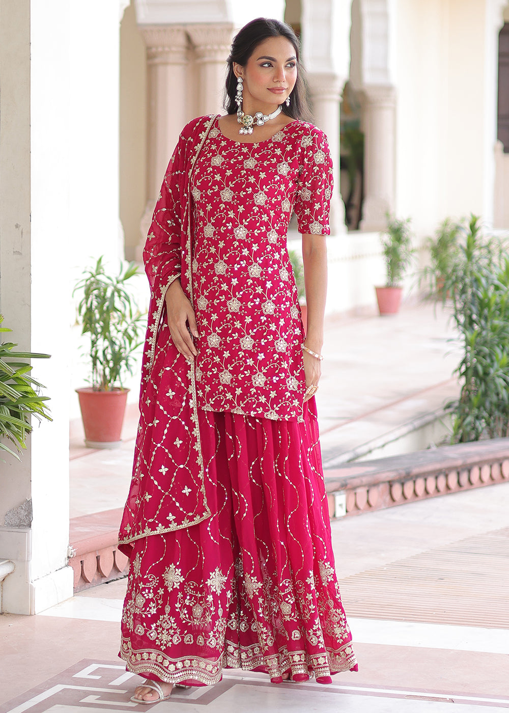 Buy Now Pink Rich Sequins Embroidered Festive Salwar Suit Online in US, UK, Canada, Germany, Italy, France, Austria, Denmark, Australia & Worldwide at Empress.