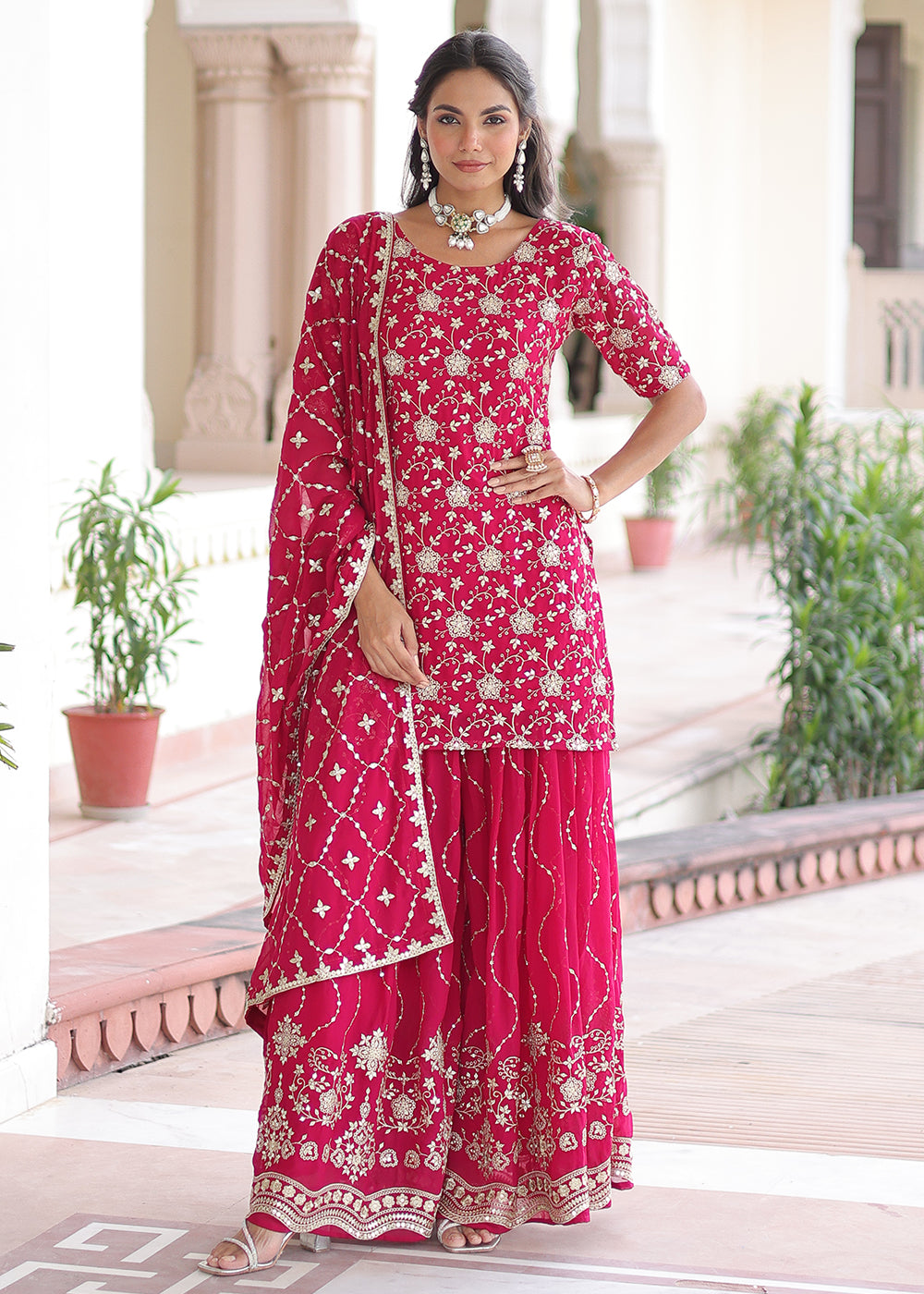 Buy Now Pink Rich Sequins Embroidered Festive Salwar Suit Online in US, UK, Canada, Germany, Italy, France, Austria, Denmark, Australia & Worldwide at Empress.