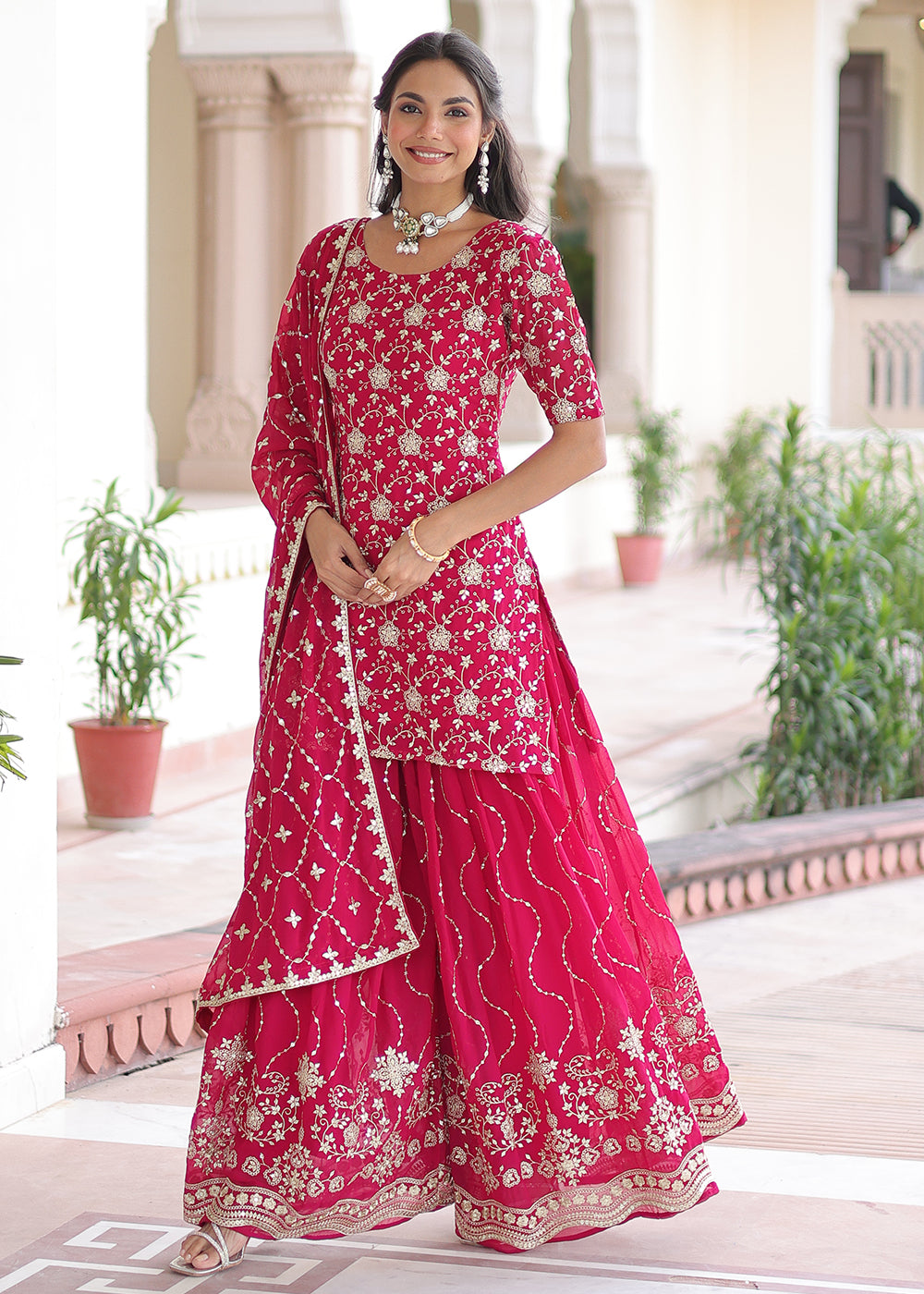 Buy Now Pink Rich Sequins Embroidered Festive Salwar Suit Online in US, UK, Canada, Germany, Italy, France, Austria, Denmark, Australia & Worldwide at Empress.