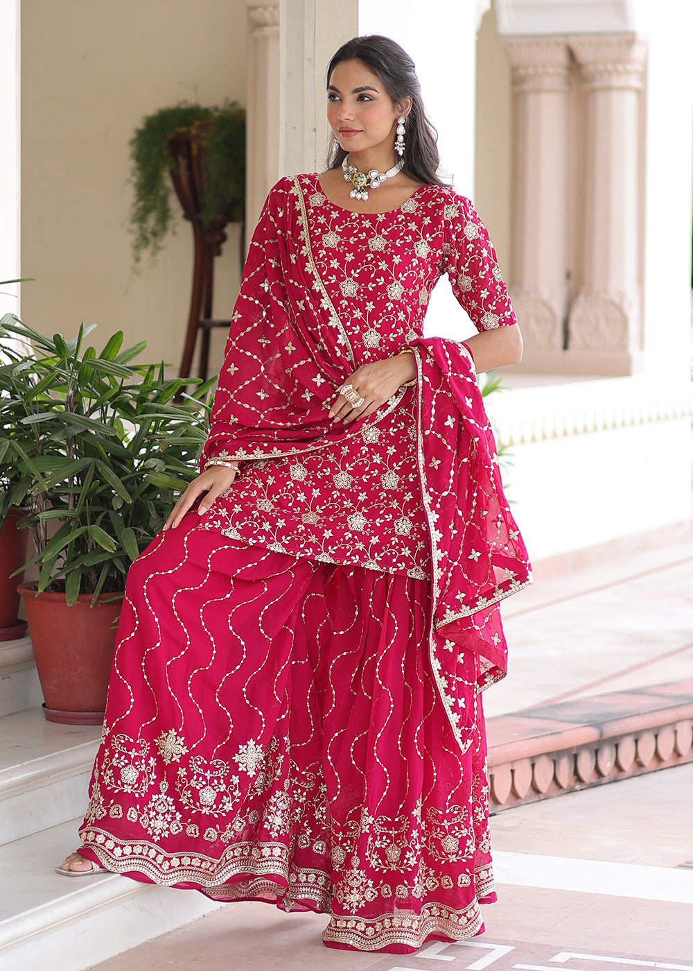 Buy Now Pink Rich Sequins Embroidered Festive Salwar Suit Online in US, UK, Canada, Germany, Italy, France, Austria, Denmark, Australia & Worldwide at Empress.