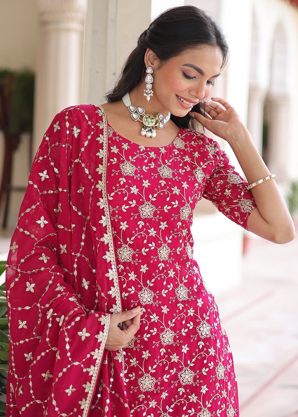 Buy Now Pink Rich Sequins Embroidered Festive Salwar Suit Online in US, UK, Canada, Germany, Italy, France, Austria, Denmark, Australia & Worldwide at Empress.