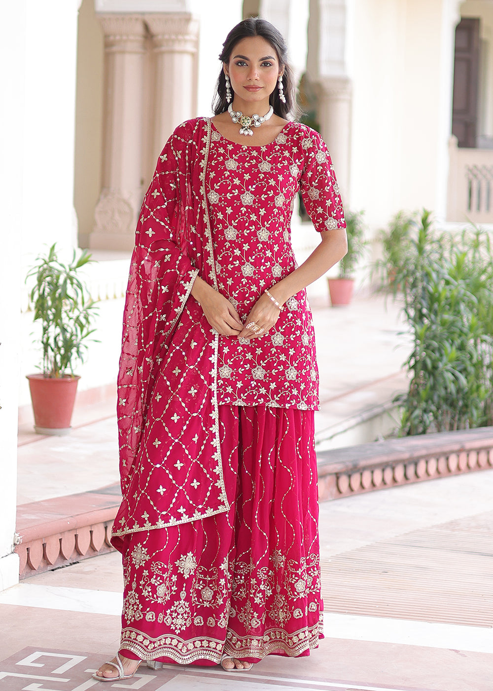 Buy Now Pink Rich Sequins Embroidered Festive Salwar Suit Online in US, UK, Canada, Germany, Italy, France, Austria, Denmark, Australia & Worldwide at Empress.