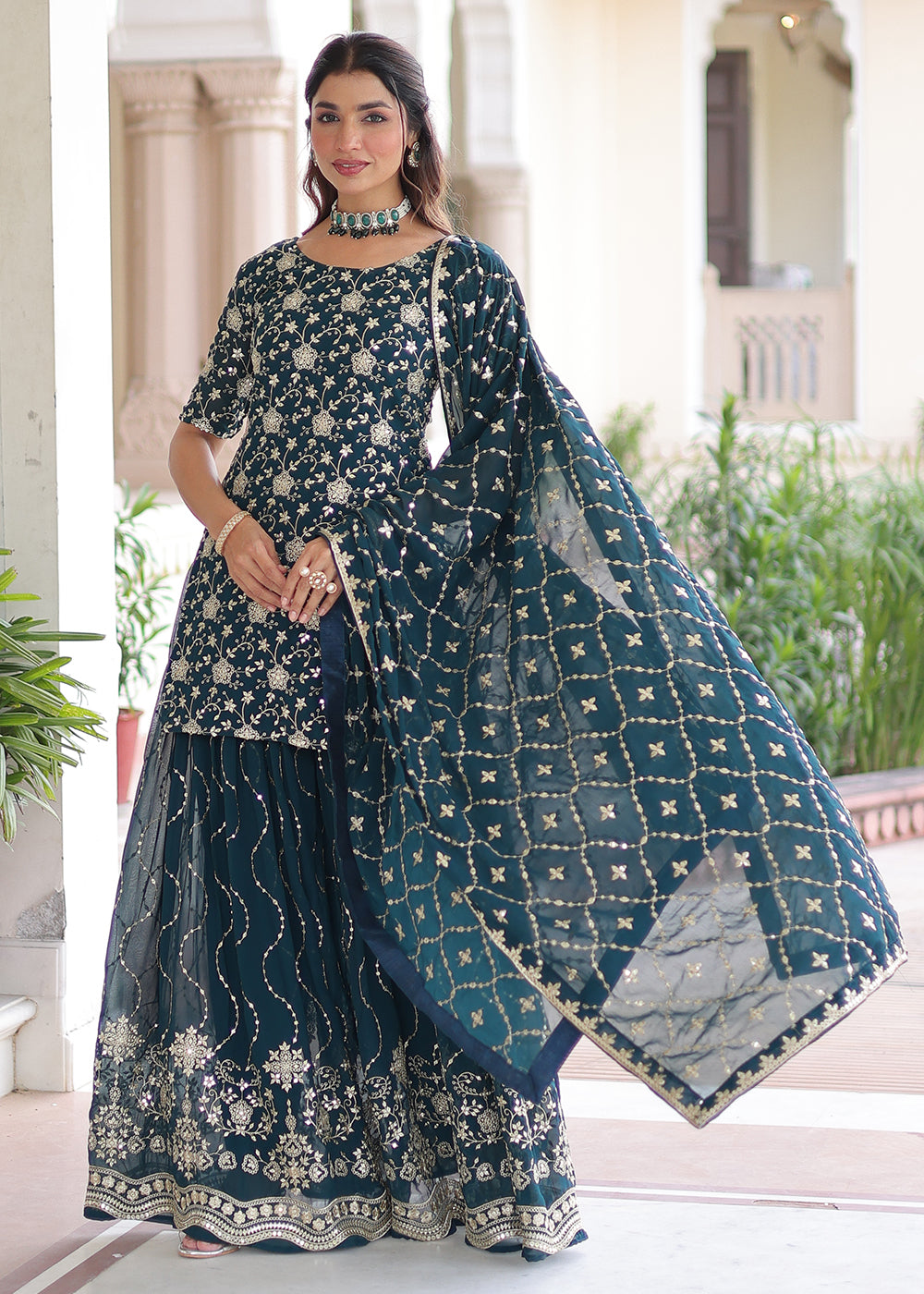 Buy Now Blue Rich Sequins Embroidered Festive Salwar Suit Online in US, UK, Canada, Germany, Italy, France, Austria, Denmark, Australia & Worldwide at Empress.