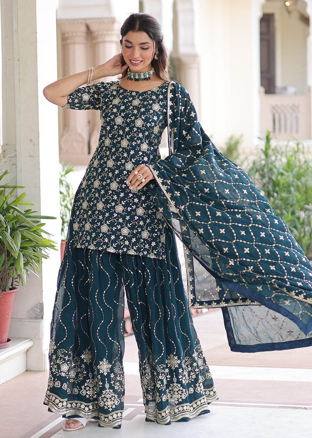 Buy Now Blue Rich Sequins Embroidered Festive Salwar Suit Online in US, UK, Canada, Germany, Italy, France, Austria, Denmark, Australia & Worldwide at Empress.