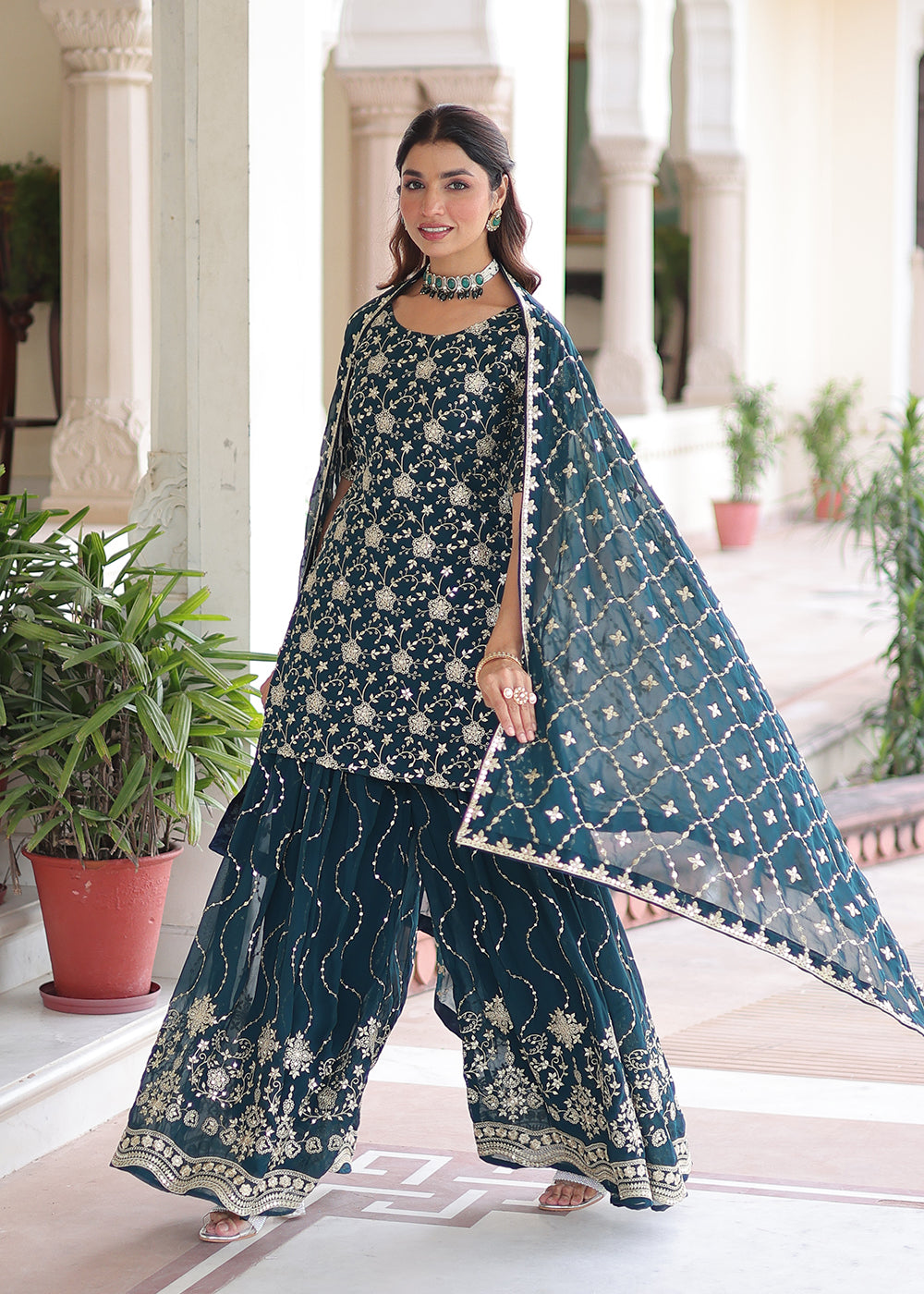Buy Now Blue Rich Sequins Embroidered Festive Salwar Suit Online in US, UK, Canada, Germany, Italy, France, Austria, Denmark, Australia & Worldwide at Empress.