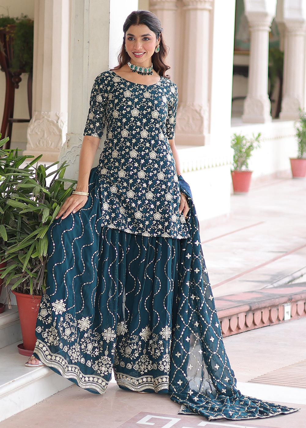 Blue Rich Sequins Embroidered Festive Salwar Suit