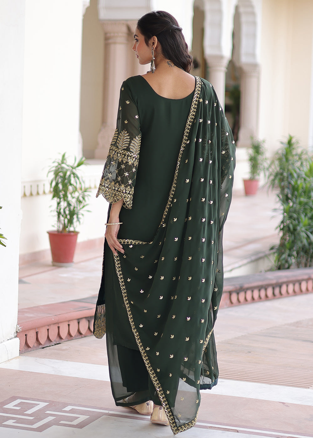 Buy Now Green Blooming Silk Pakistani Style Salwar Suit Online in US, UK, Canada, Germany, Italy, France, Austria, Denmark, Australia & Worldwide at Empress.