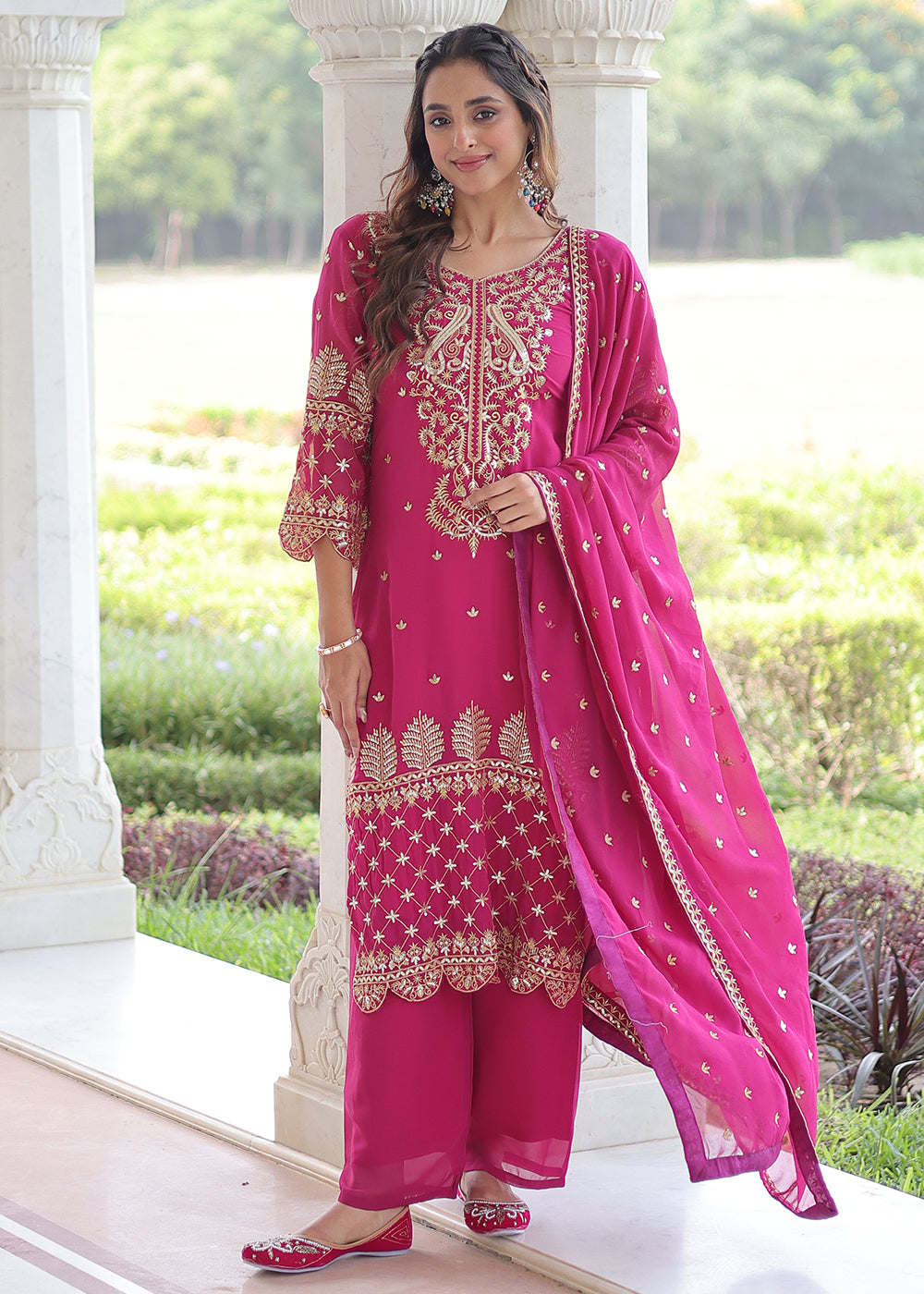 Buy Now Magenta Blooming Silk Pakistani Style Salwar Suit Online in US, UK, Canada, Germany, Italy, France, Austria, Denmark, Australia & Worldwide at Empress.