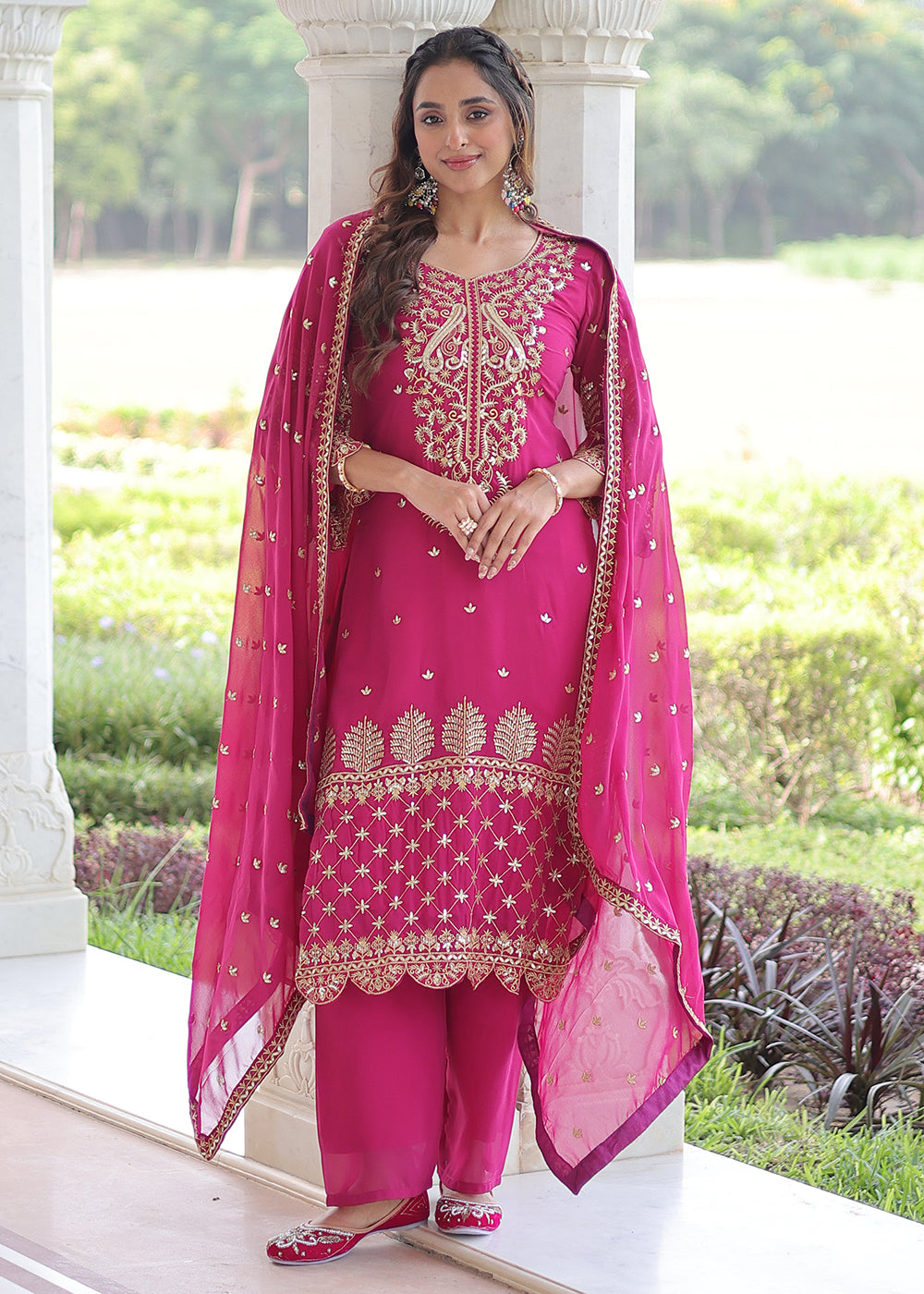 Buy Now Magenta Blooming Silk Pakistani Style Salwar Suit Online in US, UK, Canada, Germany, Italy, France, Austria, Denmark, Australia & Worldwide at Empress.