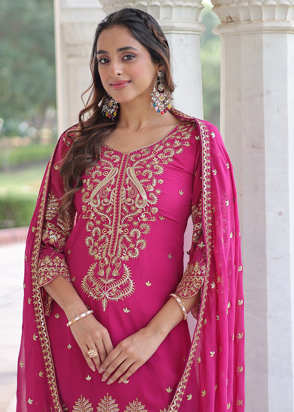 Buy Now Magenta Blooming Silk Pakistani Style Salwar Suit Online in US, UK, Canada, Germany, Italy, France, Austria, Denmark, Australia & Worldwide at Empress.