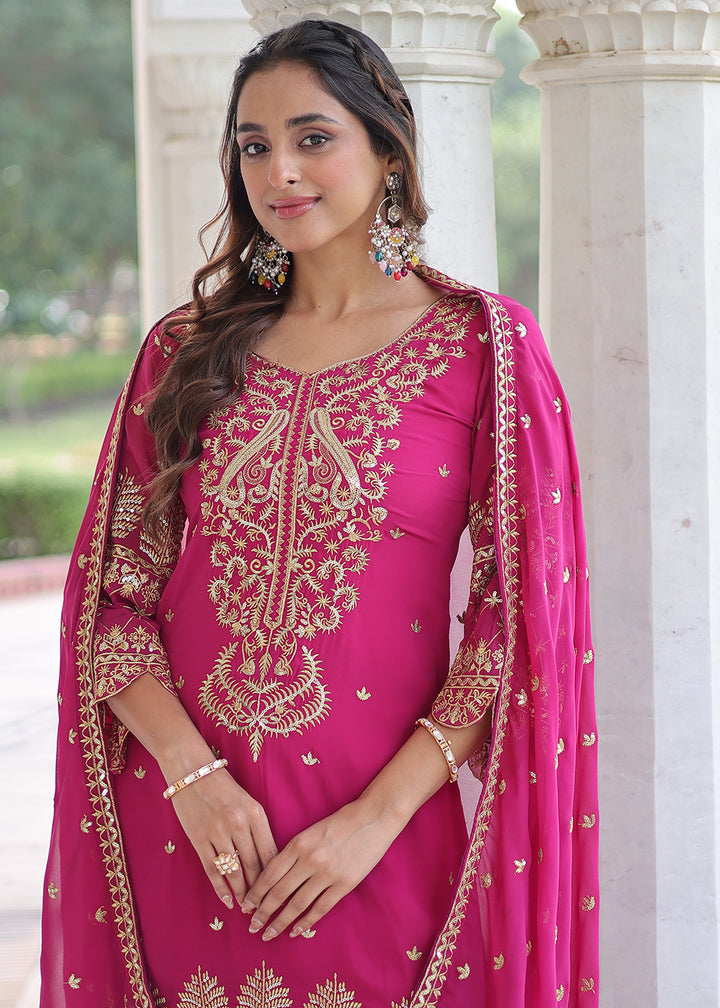 Buy Now Magenta Blooming Silk Pakistani Style Salwar Suit Online in US, UK, Canada, Germany, Italy, France, Austria, Denmark, Australia & Worldwide at Empress.