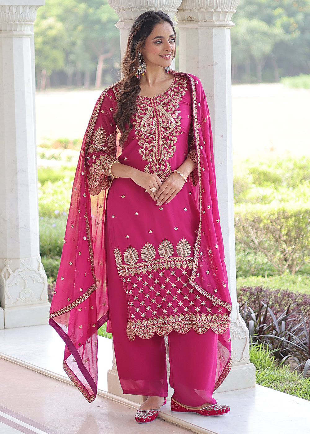 Buy Now Magenta Blooming Silk Pakistani Style Salwar Suit Online in US, UK, Canada, Germany, Italy, France, Austria, Denmark, Australia & Worldwide at Empress.