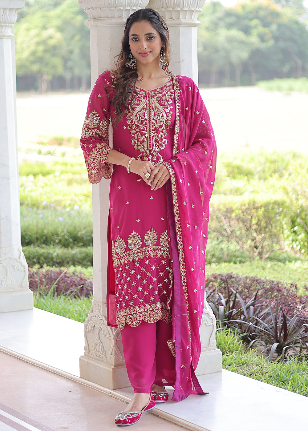 Buy Now Magenta Blooming Silk Pakistani Style Salwar Suit Online in US, UK, Canada, Germany, Italy, France, Austria, Denmark, Australia & Worldwide at Empress.