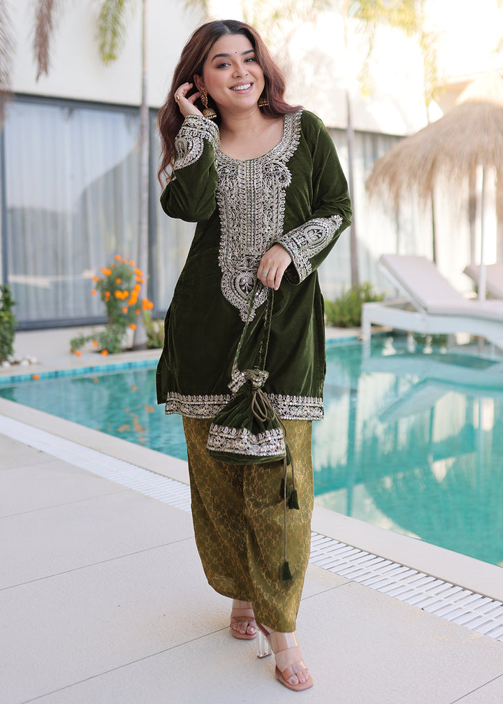 Buy Now Green Rich Zari Cording Embroidery Festive Salwar Suit Online in US, UK, Canada, Germany, Italy, France, Austria, Denmark, UAE & Worldwide at Empress.