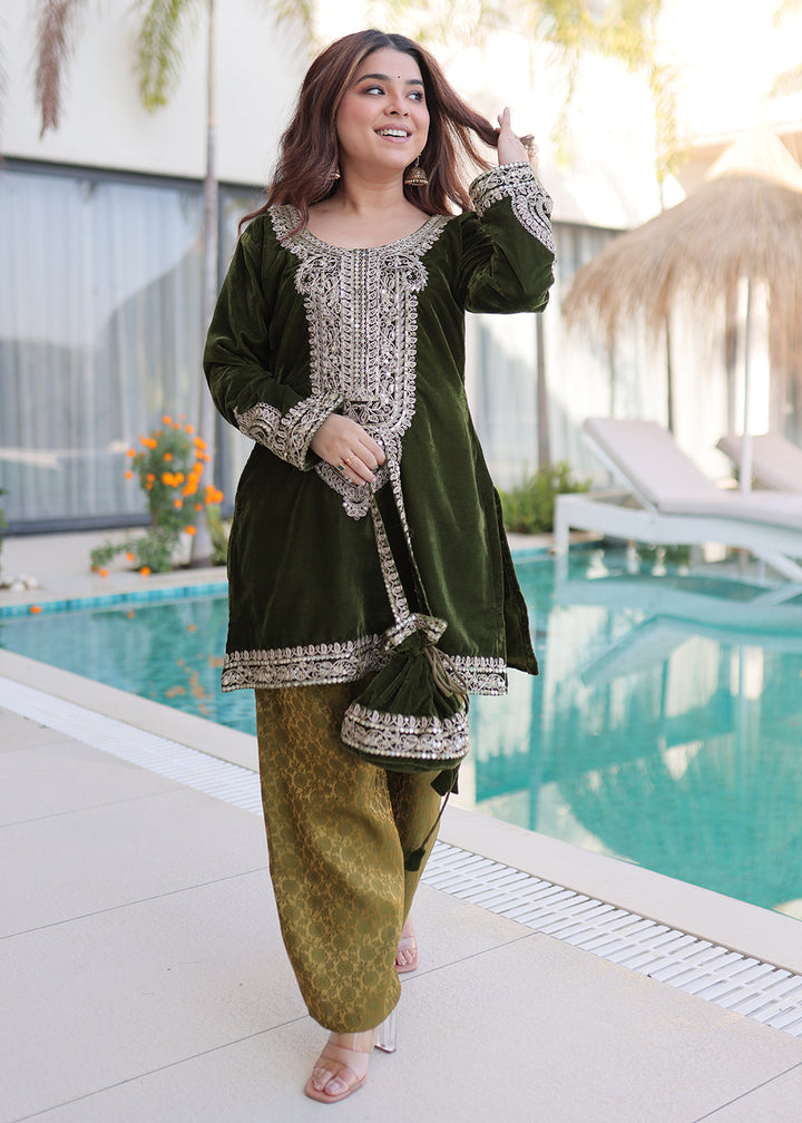 Buy Now Green Rich Zari Cording Embroidery Festive Salwar Suit Online in US, UK, Canada, Germany, Italy, France, Austria, Denmark, UAE & Worldwide at Empress.
