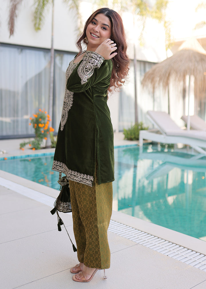 Buy Now Green Rich Zari Cording Embroidery Festive Salwar Suit Online in US, UK, Canada, Germany, Italy, France, Austria, Denmark, UAE & Worldwide at Empress.