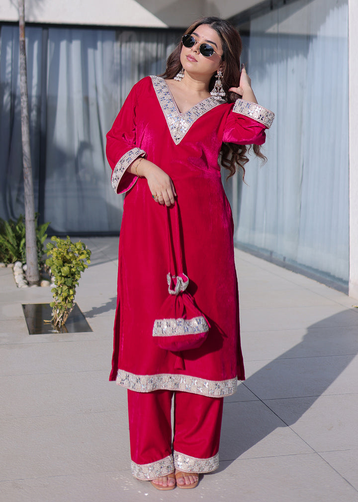 Buy Now Pink Rich Zari & Mirror Work Festive Salwar Suit Online in US, UK, Canada, Germany, Italy, France, Austria, Denmark, Sweden, UAE & Worldwide at Empress.