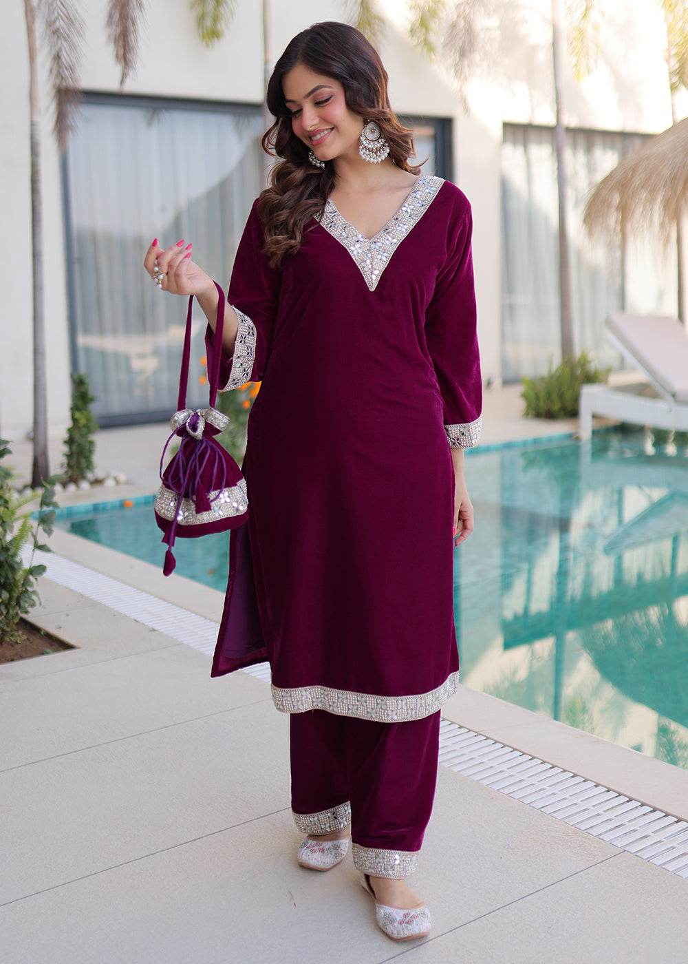 Buy Now Purple Rich Zari & Mirror Work Festive Salwar Suit Online in US, UK, Canada, Germany, Italy, France, Austria, Denmark, Sweden & Worldwide at Empress.