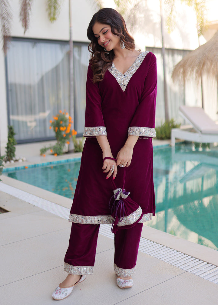 Buy Now Purple Rich Zari & Mirror Work Festive Salwar Suit Online in US, UK, Canada, Germany, Italy, France, Austria, Denmark, Sweden & Worldwide at Empress.