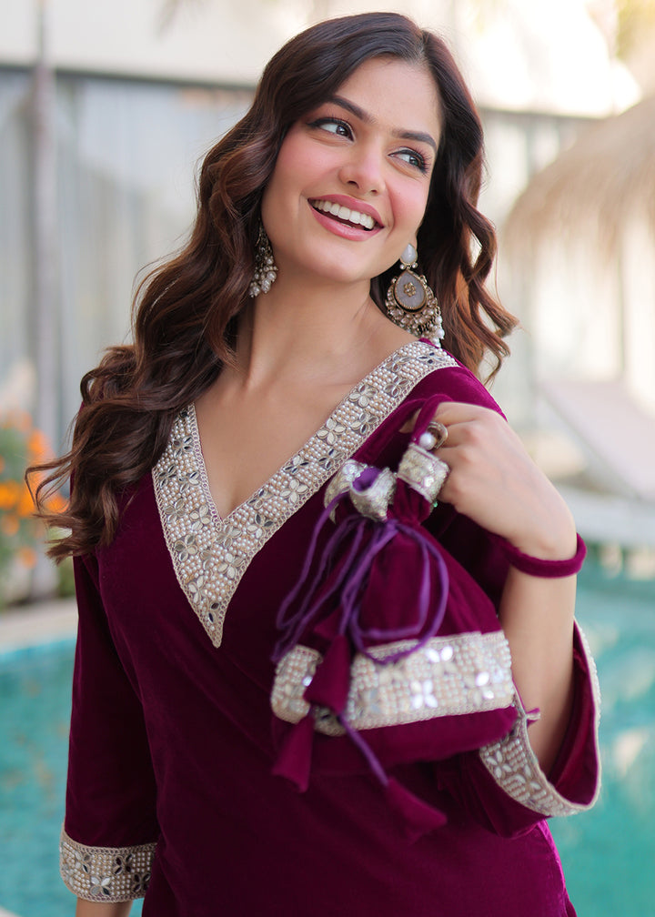 Buy Now Purple Rich Zari & Mirror Work Festive Salwar Suit Online in US, UK, Canada, Germany, Italy, France, Austria, Denmark, Sweden & Worldwide at Empress.