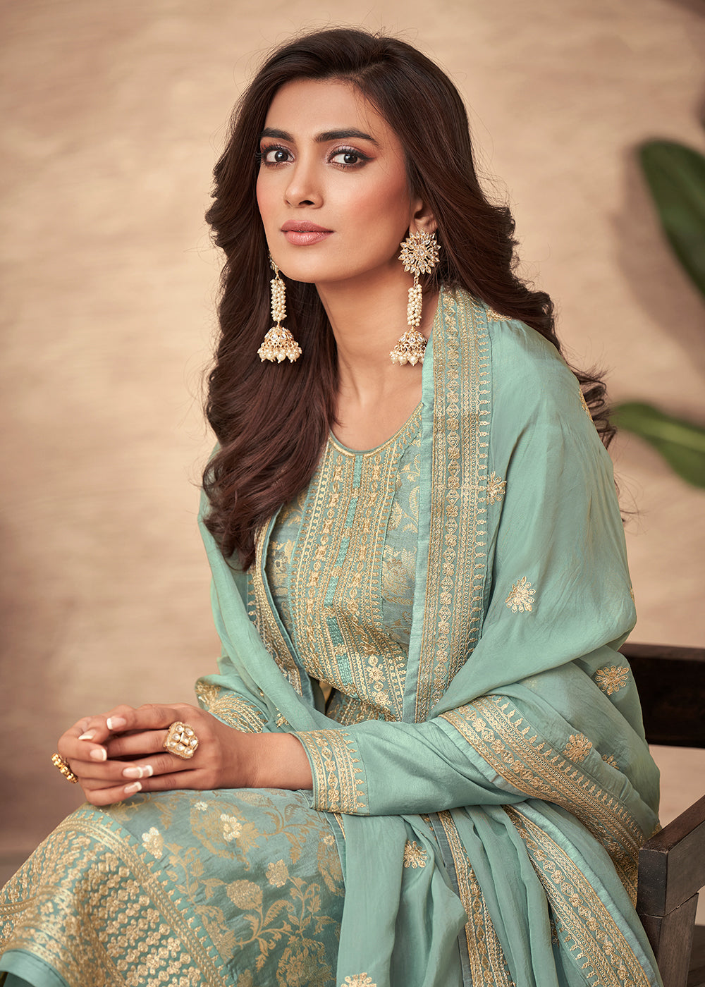 Buy Now Embroidered Mint Blue Viscose Jacquard Pant Style Salwa Suit Online in USA, UK, Canada, Germany, Australia & Worldwide at Empress Clothing.