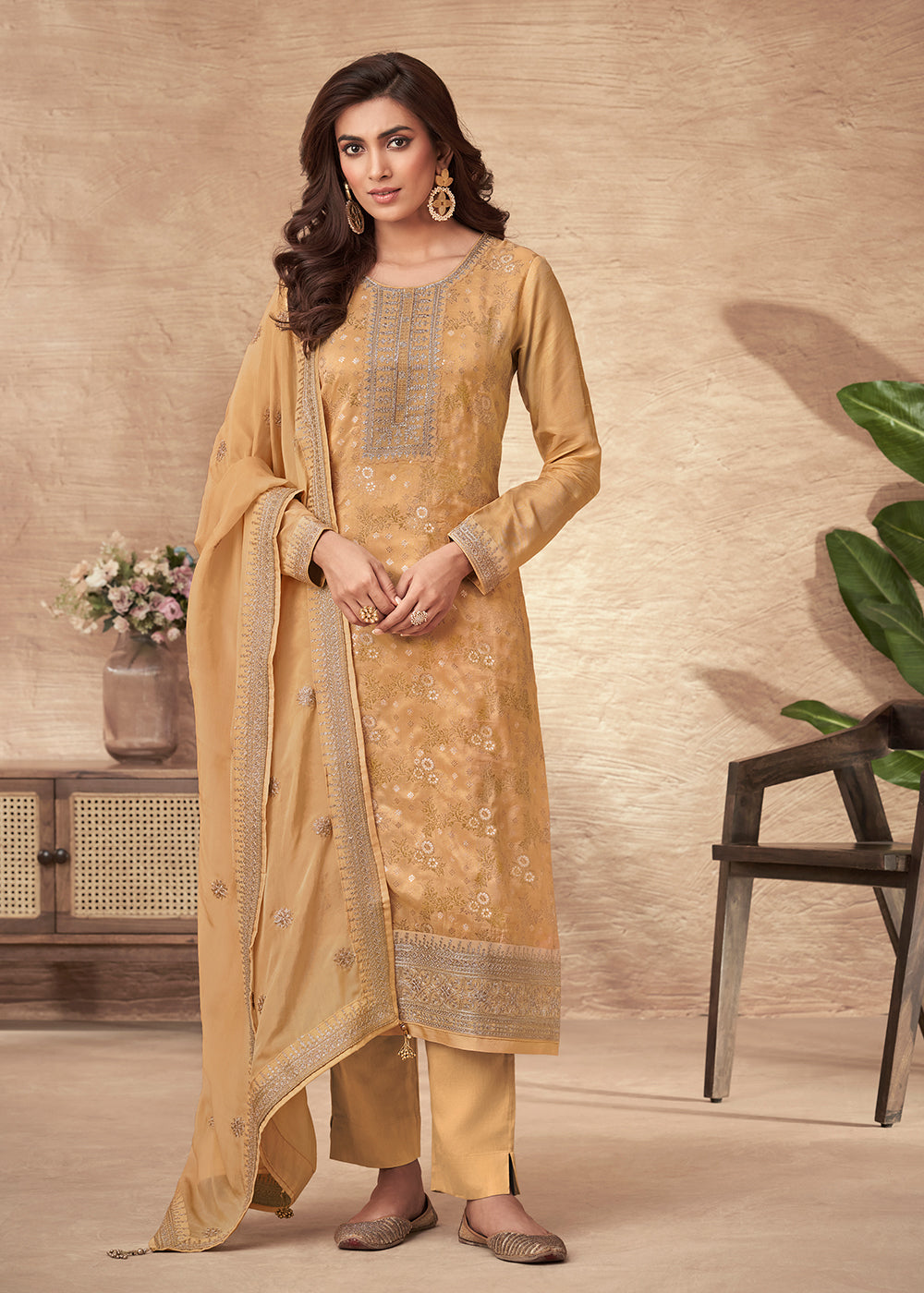 Buy Now Embroidered Yellow Viscose Jacquard Pant Style Salwar Suit Online in USA, UK, Canada, Germany, Australia & Worldwide at Empress Clothing. 
