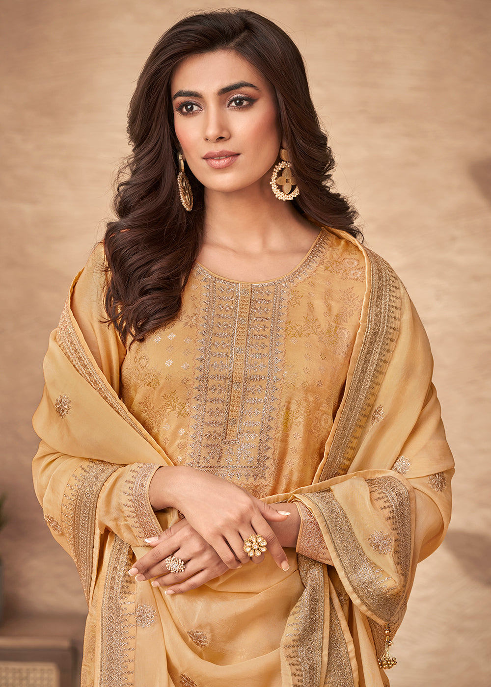 Buy Now Embroidered Yellow Viscose Jacquard Pant Style Salwar Suit Online in USA, UK, Canada, Germany, Australia & Worldwide at Empress Clothing. 